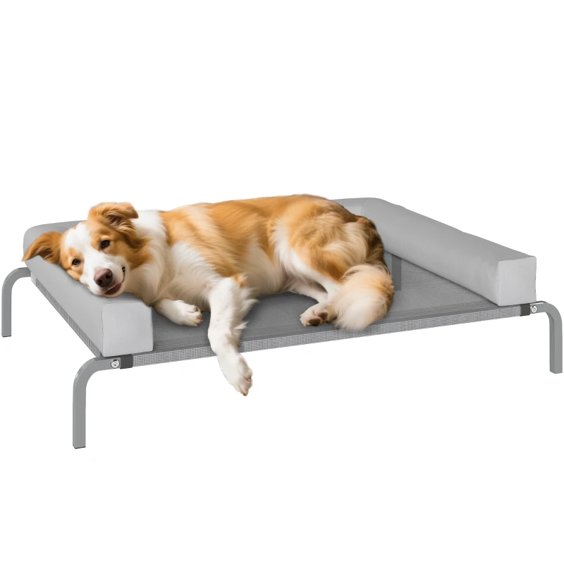 PawHut Cama Elevada para Perros Refrescante con Refuerzos Extraíbles Malla Transpirable y Marco de Acero 110x75x30 cm Gris