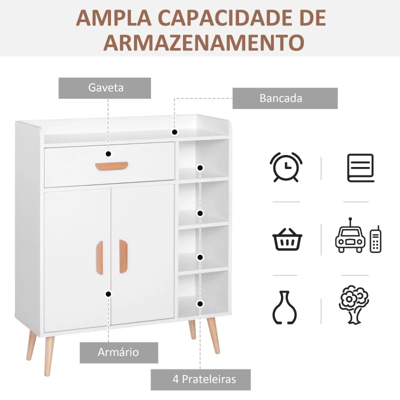 HOMCOM Aparador multiuso para cozinha sala de jantar  80x29,5x96cm Branco