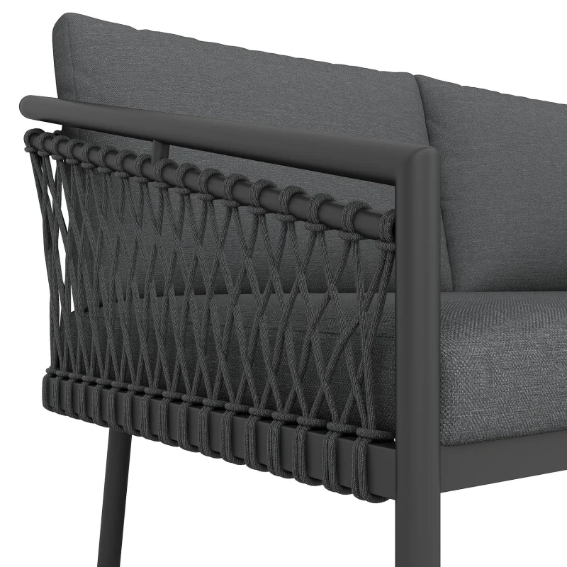 Ensemble de salon de jardin, ensemble de canapé d'extérieur moderne avec corde tissée à la main, incluant coussins de siège et de dossier, Gris