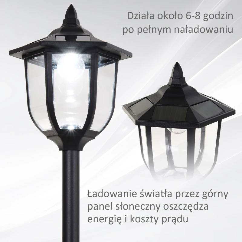 Solarna latarnia ogrodowa LED Outsunny, latarnia, lampa ogrodowa, 30/60 lumenów, stal nierdzewna, kolor czarny Ø26,5 x 177 cm