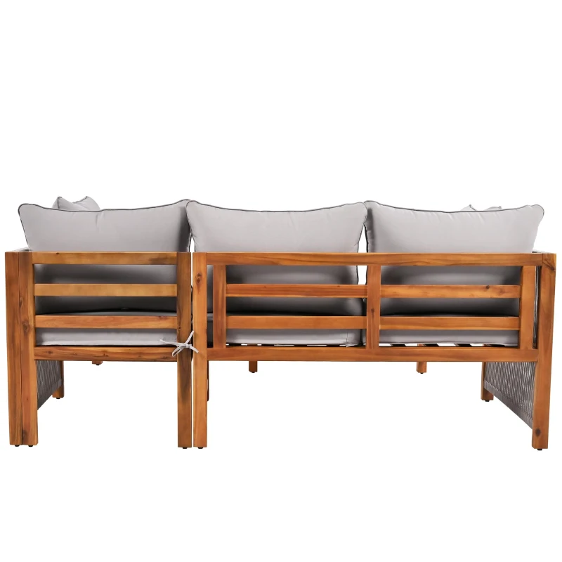Set de scaune lounge de grădină din 3 piese, picioare ajustabile, 2 canapele de două locuri și 1 masă, Gri