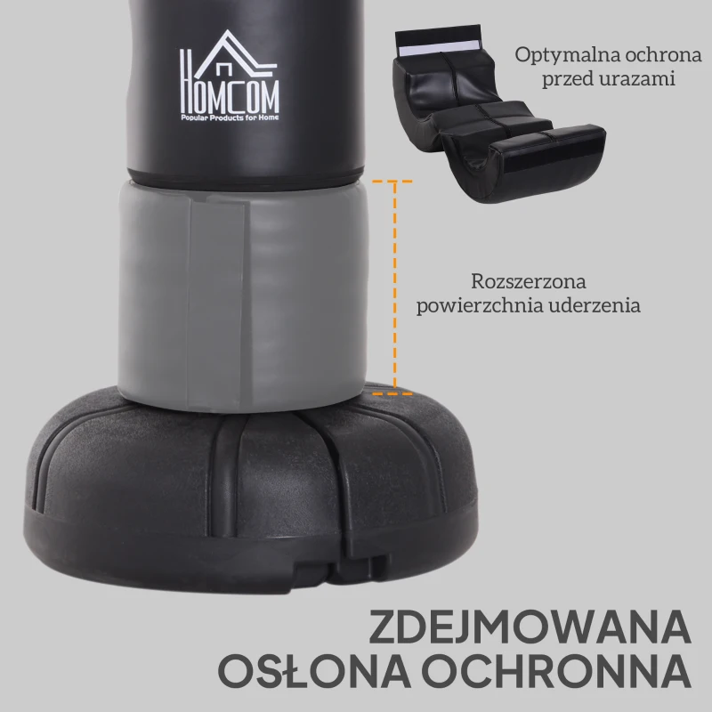HOMCOM Wolnostojący Worek Bokserski z Podstawą i Plastikowym Padem, 176 cm, Idealny dla Profesjonalistów i Początkujących, Czarny