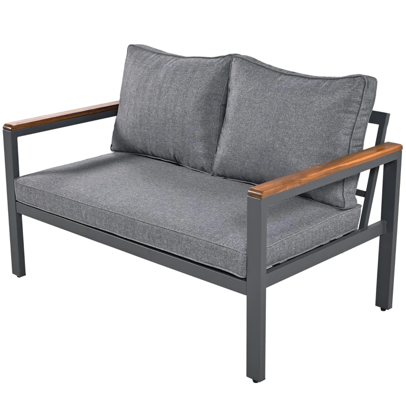 Ensemble de mobilier de jardin 4 pièces avec cadre en acier galvanisé, canapé 2 places, 2 fauteuils individuels, 1 table, Gris