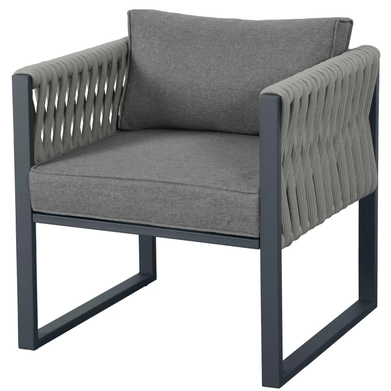 Garten-Loungestuhl-Set, mit Zweiersofa, 2 Einzelsofas und 1 Couchtisch, handgewebtem Seil, Grau