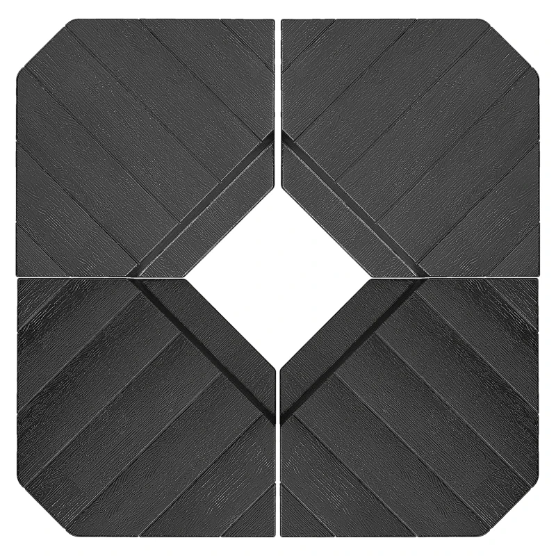 Outsunny Set de 4 Greutăţi pentru Umbrelă din HDPE cu Efect de Lemn, 80x80x13 cm, Negru