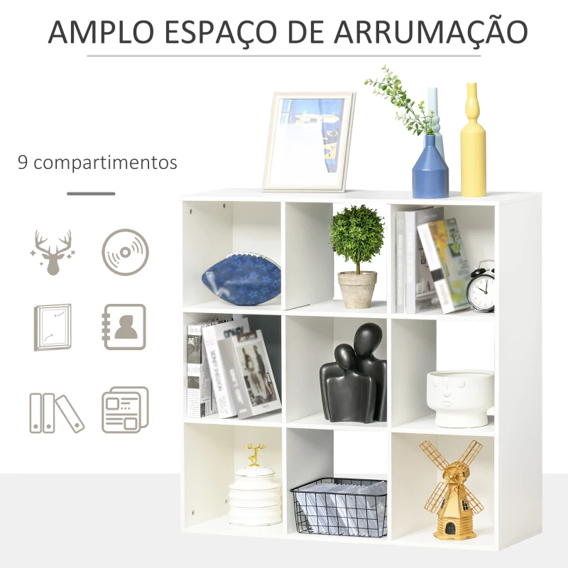 HOMCOM Estante para Livros de 3 Níveis Estante de Madeira com 9 Compartimentos Estante Modular 91,5x29,5x91,5 cm Branco