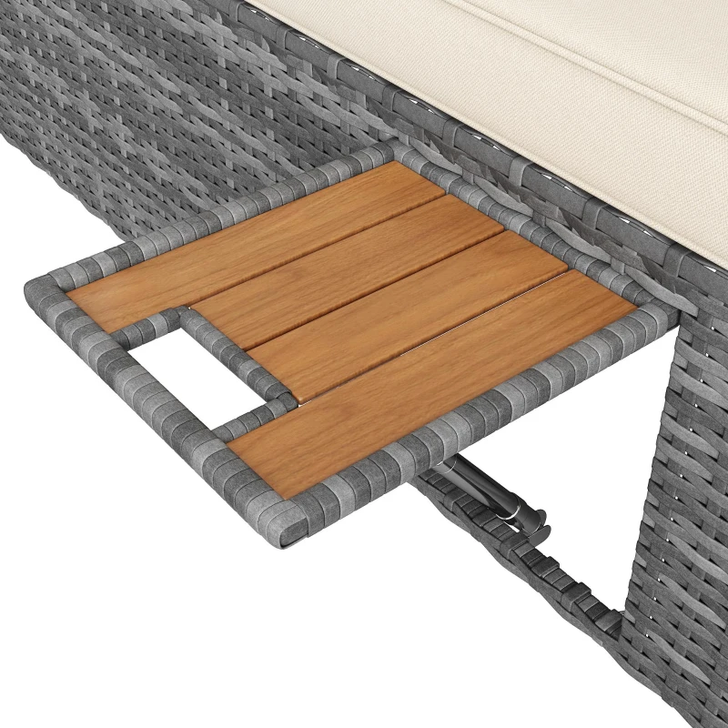 Cama Doble de Jardín con Cortina de Sombra Tumbona de Ratán con Respaldo Ajustable y Mesa Auxiliar Desmontable 187x 128x 186 Cm Beige