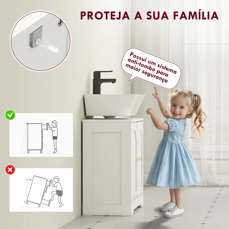 HOMCOM Móvel para Lavatório Pousar com 2 Portas em Arco Puxadores Dourados para Lavatório com ou sem Pedestal 60x30x65 cm Branco