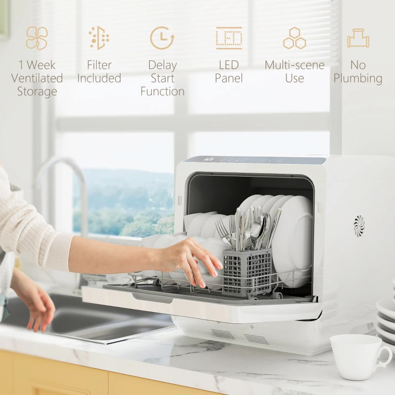 HOMCOM Multi-Program 6L Tabletop Dishwasher(m-8)