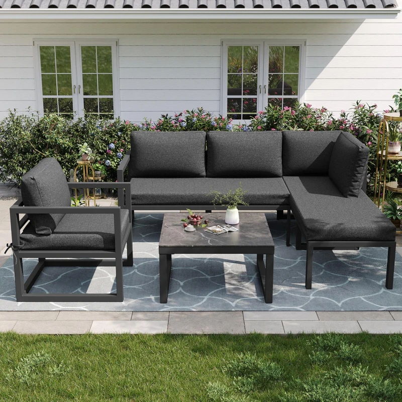 Ensemble de meubles de jardin, avec 2 canapés, 1 canapé individuel et 1 table, Gris(m-4)