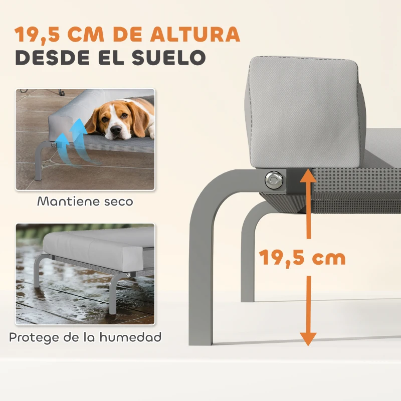 PawHut Cama Elevada para Perros Refrescante con Refuerzos Extraíbles Malla Transpirable y Marco de Acero 110x75x30 cm Gris