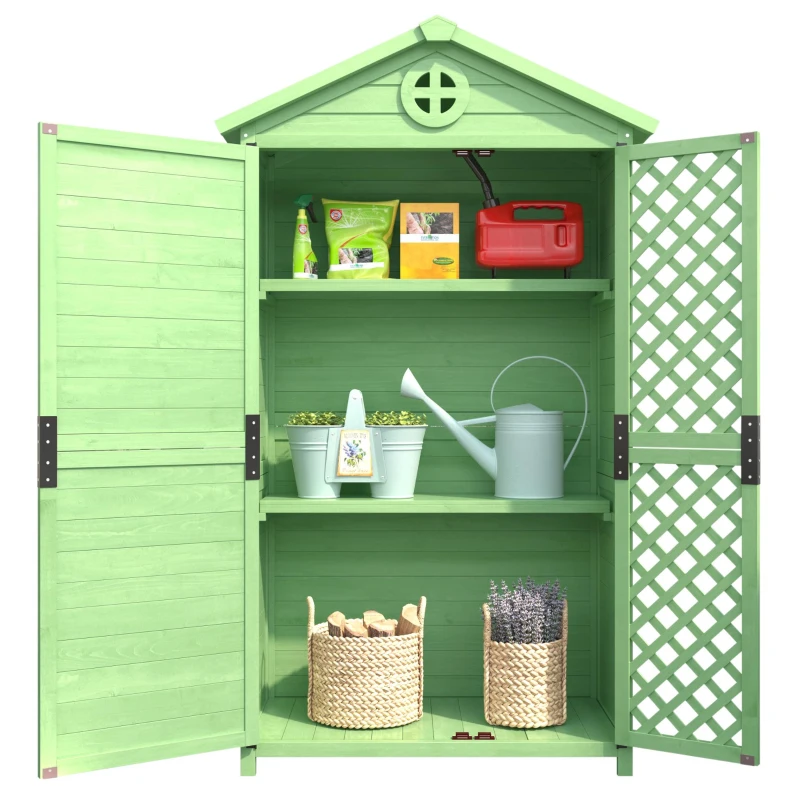 Gartenschrank - Gartenmöbel-Lagerhaus 90x56x175 cm, Wetterfester Geräteschuppen, Holzschuppen mit Regalen für Garten und Terrasse, Grün