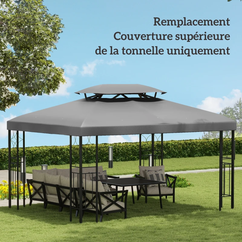 Outsunny Toile de rechange pour pavillon tonnelle tente 3 x 4 m polyester haute densité 180 g/m² gris clair