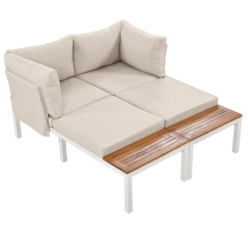 Ensemble de meubles de jardin, avec 2x canapés deux places, 2x tables d'appoint, 1x table, Beige