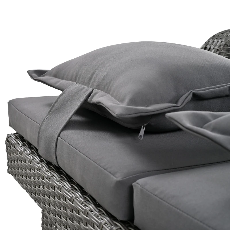 Ensemble de fauteuils de jardin pour 2 personnes, dossier réglable, avec repose-pieds ou utilisable comme lit d'extérieur, 120x74x95 cm, Gris(m-7)