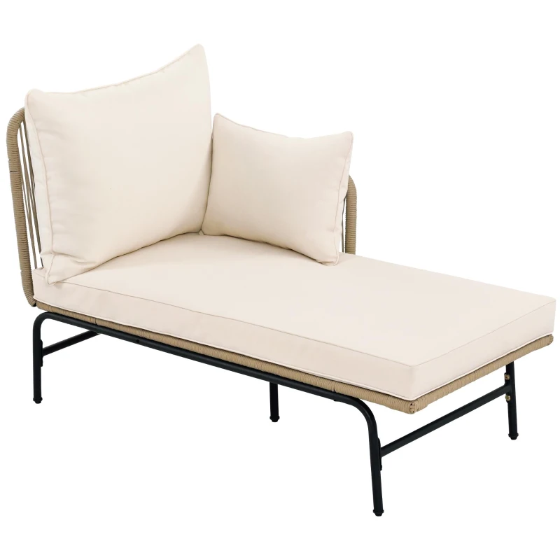 Juego de Salón de Jardín con Estructura de Hierro Revestimiento de Cuerda Tejida a Mano y Diseño en Forma de L Beige