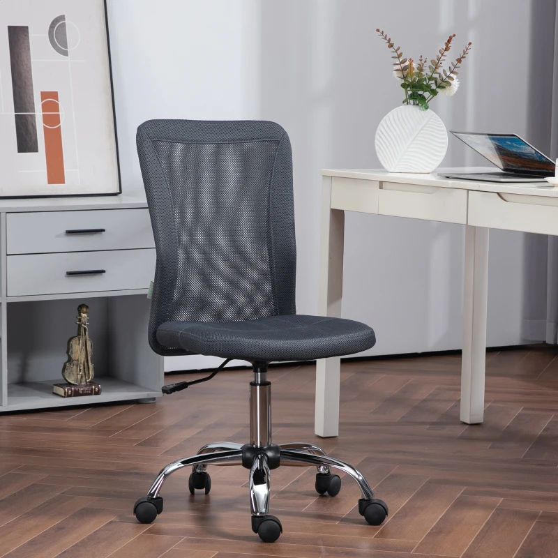 Vinsetto Computer Desk Chair, Mesh Office Chair with Adjustable Height and Swivel Wheels, Armless Study Chair, Dark Grey