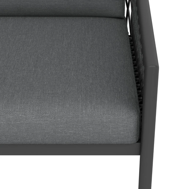 Ensemble de salon de jardin, ensemble de canapé d'extérieur moderne avec corde tissée à la main, incluant coussins de siège et de dossier, Gris