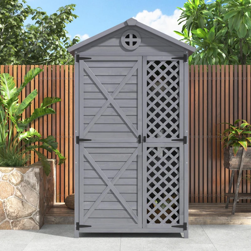 Capanno per archiviazione da giardino in legno, resistente alle intemperie, ampio spazio 101,5x56,5x175,3 cm, grigio