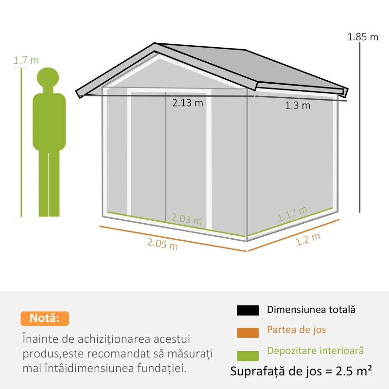Outsunny Casuta Gradina Otel Alb 213×130×185 cm – Cu Usi Glisante(m-3)