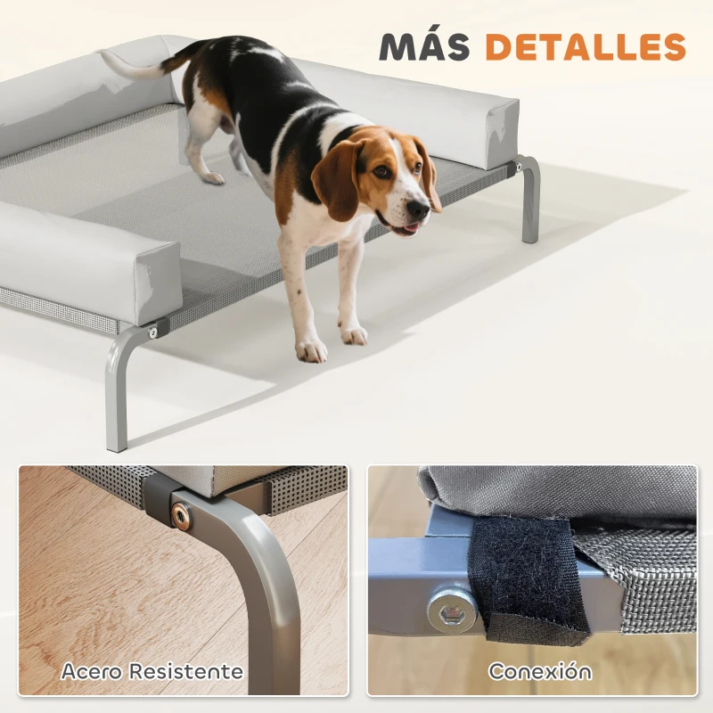 PawHut Cama Elevada para Perros Refrescante con Refuerzos Extraíbles Malla Transpirable y Marco de Acero 110x75x30 cm Gris