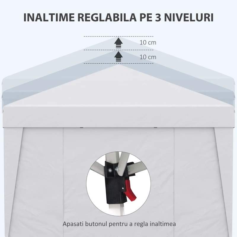 Cort Pliabil Gradina 3×3 m – Alb cu Ferestre & inaltime Reglabila