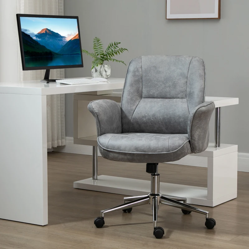 Vinsetto Swivel Computer Office Chair Mid Back Desk Chair for Home Study Bedroom, Light Grey