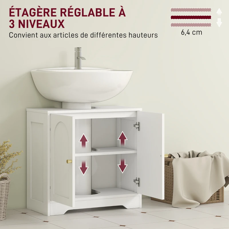HOMCOM Meuble sous lavabo salle de bain avec placard à portes et étagère réglable, pour bassin avec ou sans pédestal, blanc