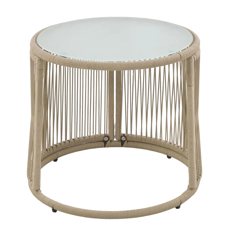 Ensemble de salon de jardin 6 pièces, corde tissée à la main avec cadre en fer, 2 fauteuils, 2 canapés 2 places et 2 tables, Beige