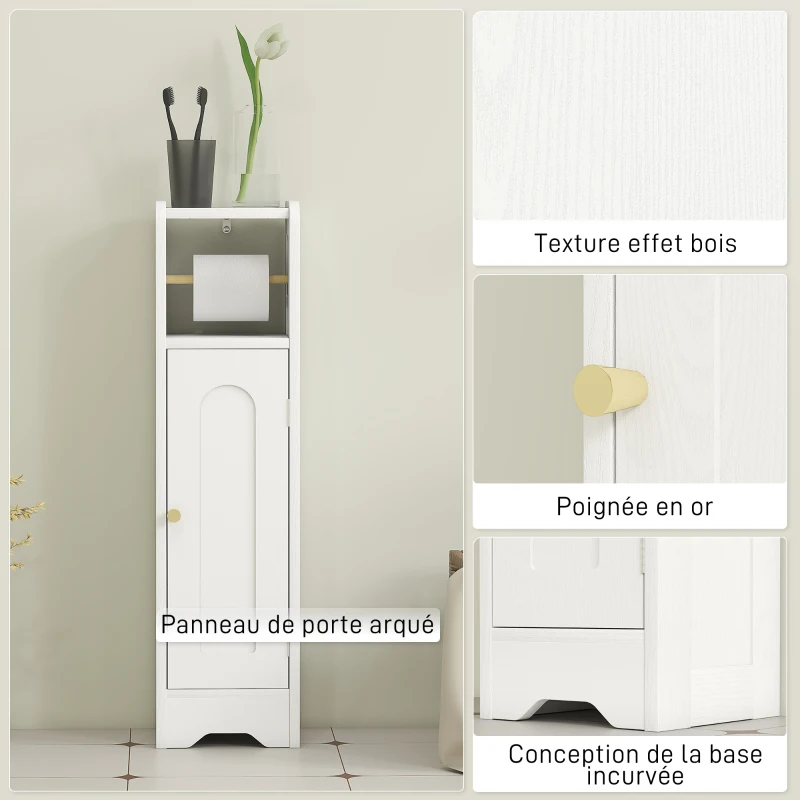 HOMCOM Meuble salle de bain meuble toilettes WC rangement étroit avec étagère réglable gain de place pour petits espaces blanc