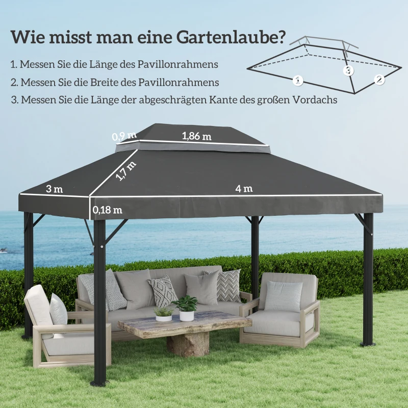 Outsunny Paviljoen vervangingsdak, 3 x 4 m, vervangingshoes met waterafvoeropeningen, Polyester, Zonbescherming, UPF30+, Donkergrijs