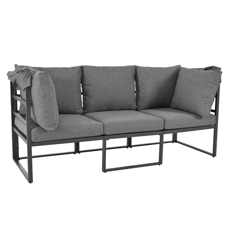 Set di mobili da giardino a 4 pezzi, divano 3 posti con tenda, 2 poltrone singole e tavolino da caffè, 176x178x145 cm, Grigio