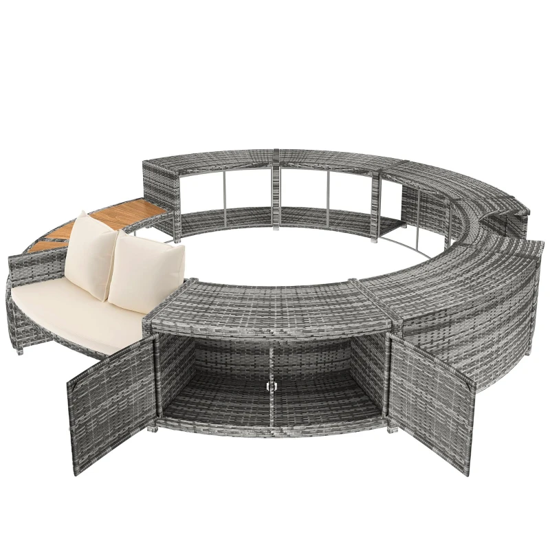 Ensemble de salon de jardin avec canapé rond, pieds réglables, coussins inclus, pour piscine, Gris(m-10)