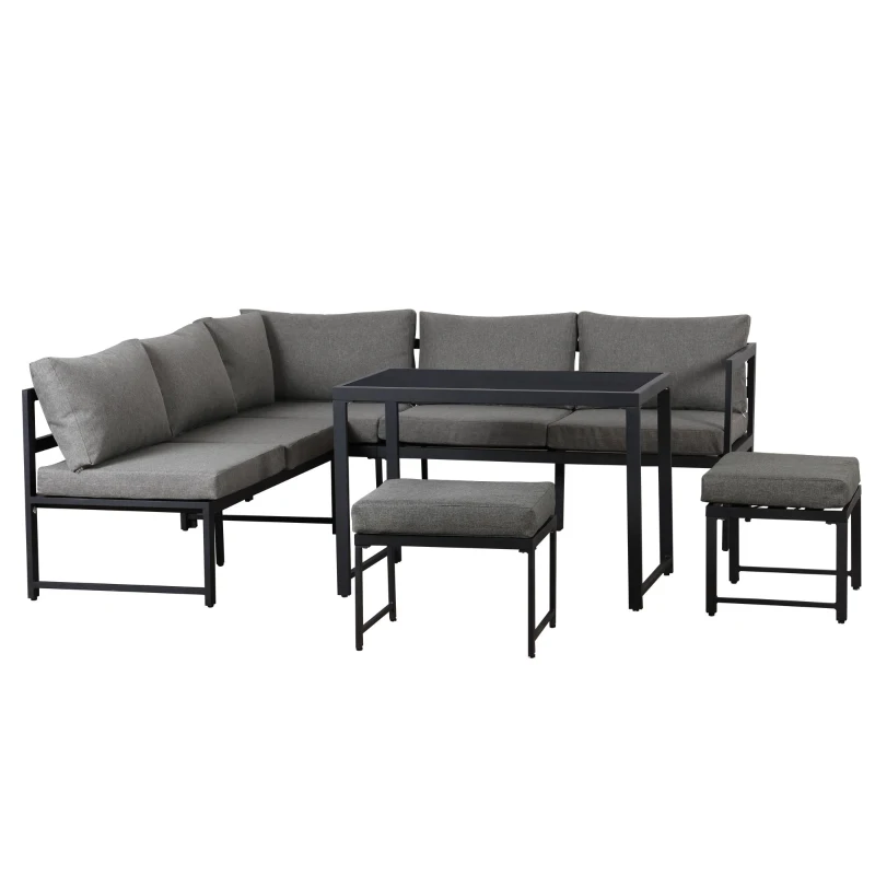 Ensemble de mobilier de jardin 5 pièces, ensemble de sièges avec dossier réglable, Noir+Gris(m-14)
