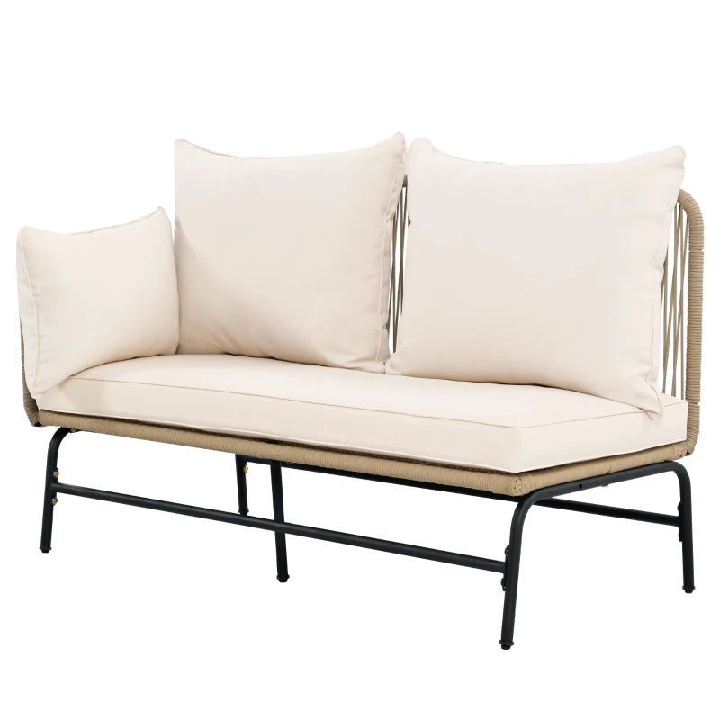 Juego de Salón de Jardín con Estructura de Hierro Revestimiento de Cuerda Tejida a Mano y Diseño en Forma de L Beige