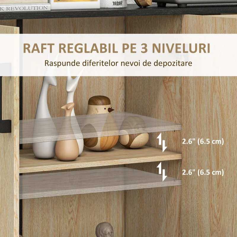 HOMCOM Bufet modern  dulapuri sertare bufet de bucatarie cu raft reglabil nuc si negru pentru sufragerie camera de zi dormitor