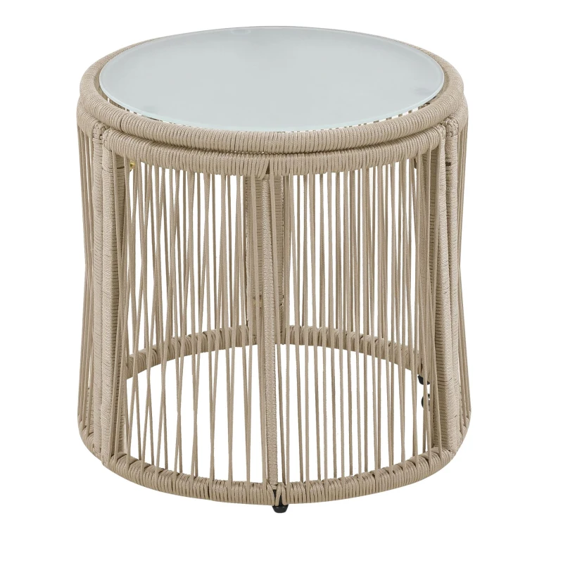 Ensemble de salon de jardin 6 pièces, corde tissée à la main avec cadre en fer, 2 fauteuils, 2 canapés 2 places et 2 tables, Beige