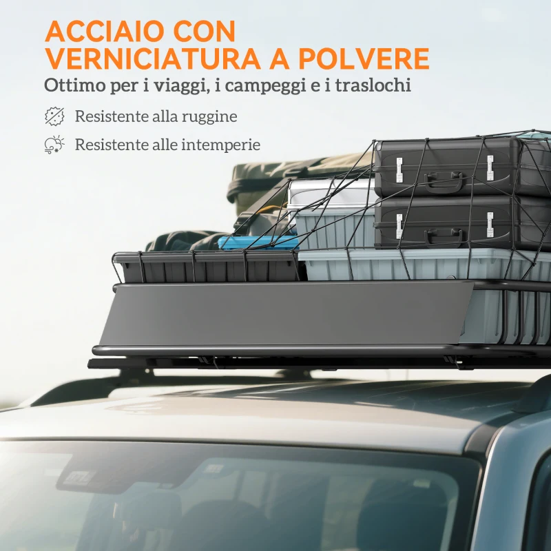 HOMCOM Portapacchi per Auto in Acciaio da 90.7 kg con Deflettori e Guide Laterali, 110.5x99.5x18.5 cm, Nero