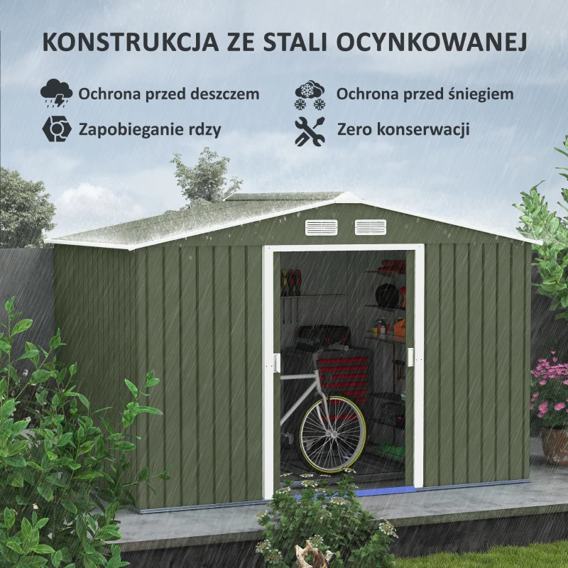 Outsunny Schowek Ogrodowy z Drzwiami Przesuwnymi 2,77 x 1,95 x 1,92m Metal Jasnozielony