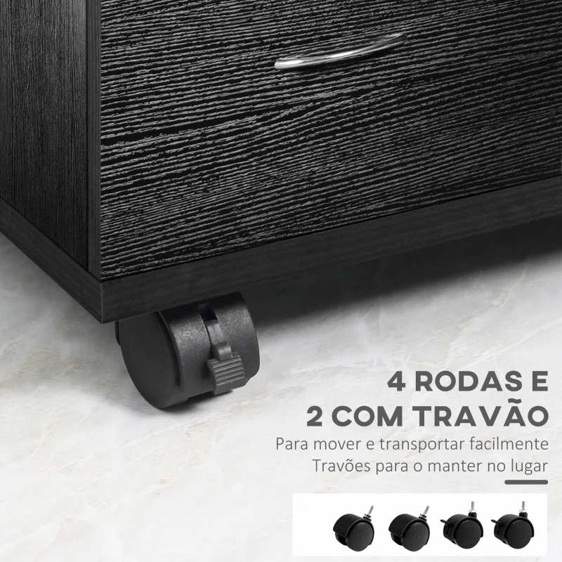 HOMCOM Bloco de Gavetas de Madeira Móvel para Arquivos de Escritório com 2 Gavetas para Escritório Secretaria 41x39x58cm Preto