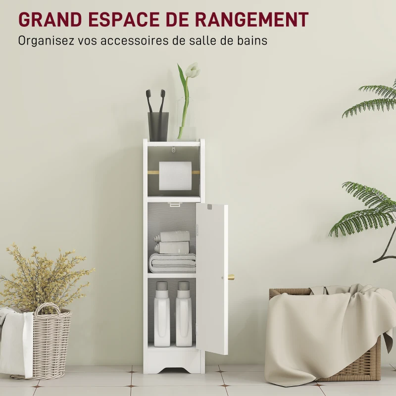 HOMCOM Meuble salle de bain meuble toilettes WC rangement étroit avec étagère réglable gain de place pour petits espaces blanc