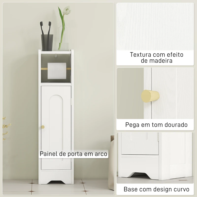 HOMCOM Armário de Casa de Banho Estreito Móvel Auxiliar de Casa de Banho 21x20x79 cm com Prateleira Ajustável Suporte para Papel Higiénico Branco