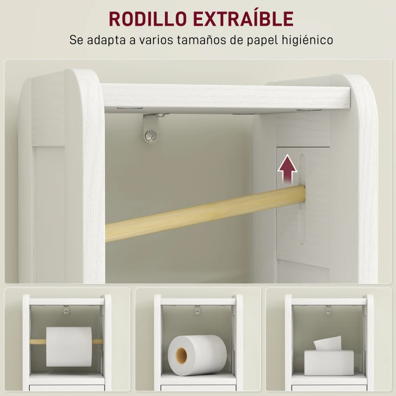 HOMCOM Armario de Baño Estrecho Mueble Auxiliar de Baño con Estante Ajustable y Portarrollos de Papel 21x20x79 cm Blanco