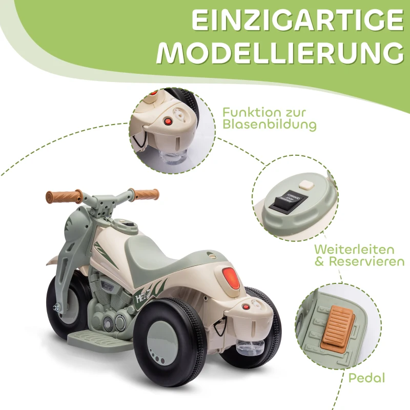 AIYAPLAY Kinder Elektro-Motorrad, 6V Kindermotorrad mit Musik, Blasen 2,5-3 km/h, für 2-5 Jahre Kinder(m-6)