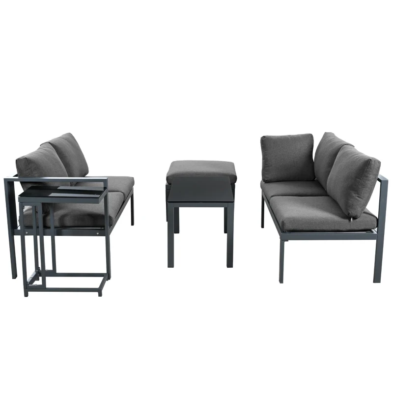 Ensemble de fauteuils de jardin pour 4 à 5 personnes, mobilier de jardin avec table d'appoint et table basse, 5 pièces, Gris