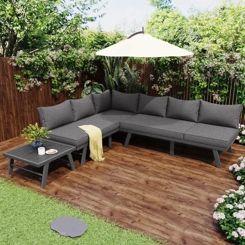 Juego de Muebles de Jardín para 5-6 Personas con 2 Sofás de 3 Plazas 1 Mesa Incluye 7 Cojines Grises Gris