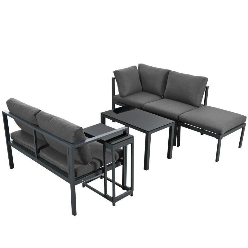 Ensemble de fauteuils de jardin pour 4 à 5 personnes, mobilier de jardin avec table d'appoint et table basse, 5 pièces, Gris