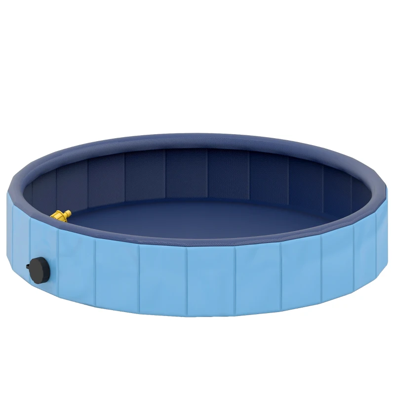 PawHut Piscina para Perros Pequeños Plegable con Aspersor de PVC Antideslizante Resistente al Desgaste Ø80x20 cm Azul Claro