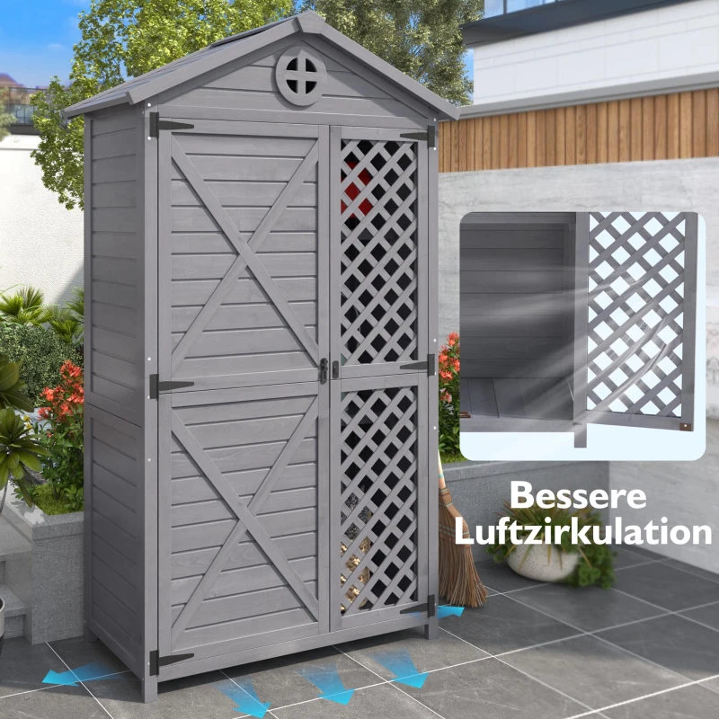Capanno per archiviazione da giardino in legno, resistente alle intemperie, ampio spazio 101,5x56,5x175,3 cm, grigio