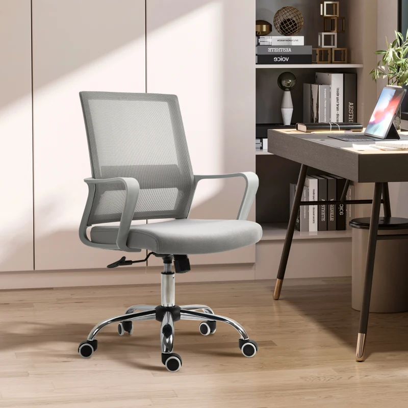 Vinsetto Ergonomic Desk Chair Mesh Office Chair with Adjustable Height Armrest and 360° Swivel Castor Wheels Grey